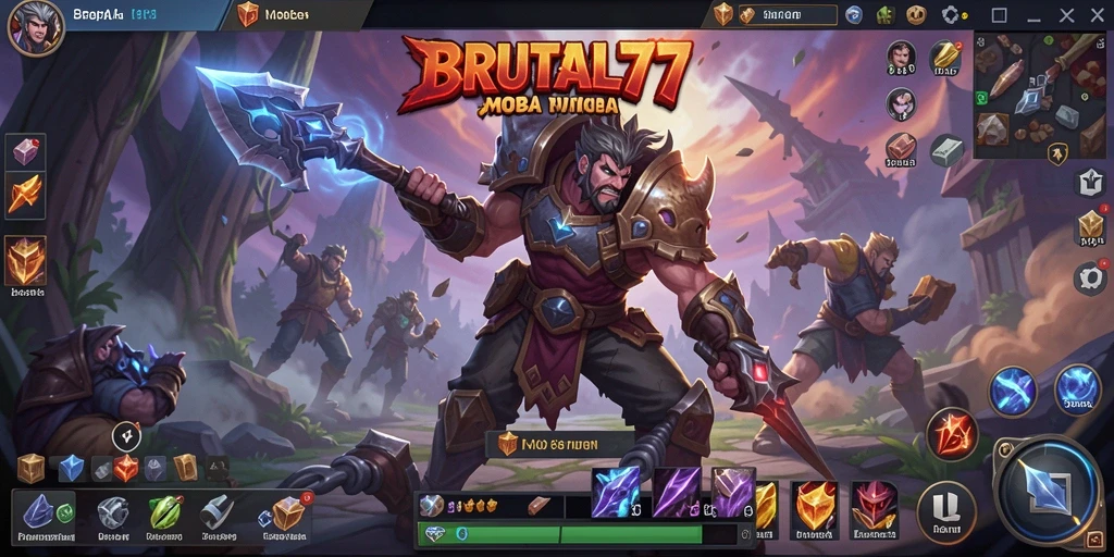 Tangkapan layar utama BRUTAL77 menampilkan pertempuran mendebarkan di arena MOBA.