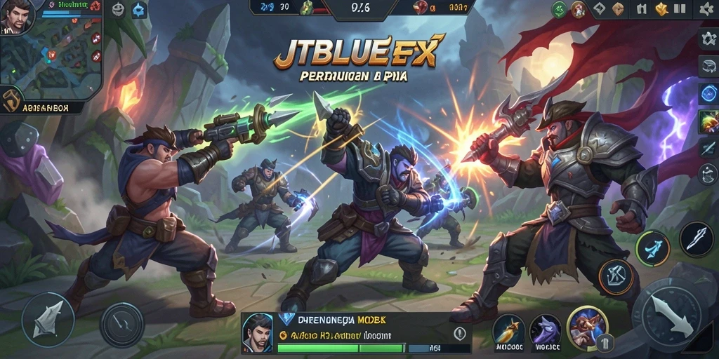 Tangkapan layar JTBLUE menampilkan pertarungan seru di arena MOBA.