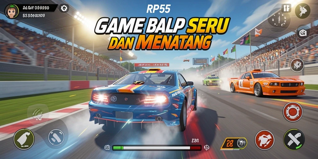 Screenshot RP55 menampilkan aksi balap yang mendebarkan.